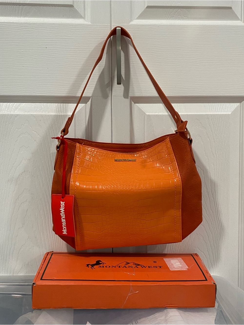 Montana West Orange Croc-Accent Shoulder Bag